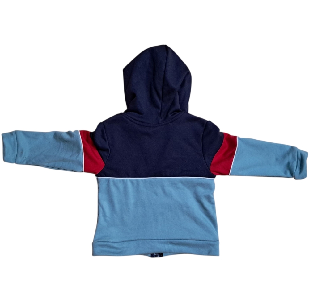 Ben Sherman Zippered Sweatshirt with Hood, Plush Inner Fabric Sz 3T Blue and Red - Picture 2 of 4